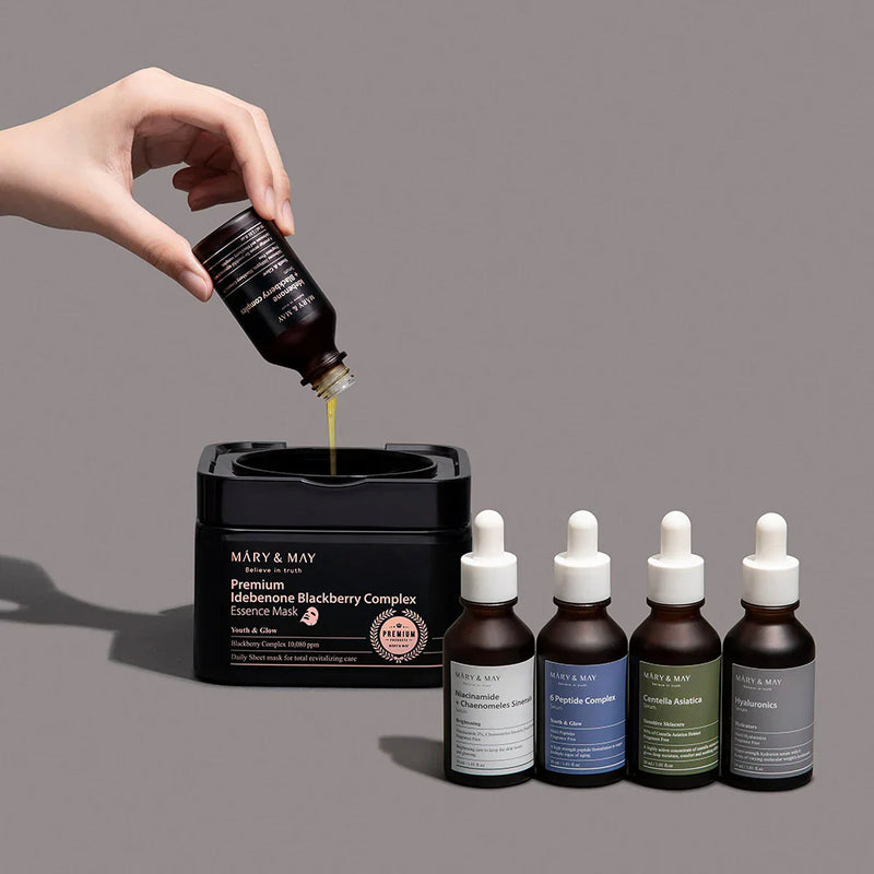 Mary May Premium Idebenon Blackberry Complex Essence Hialurono rūgšties ir gervuogių komplekso kaukės grozioplanas.lt
