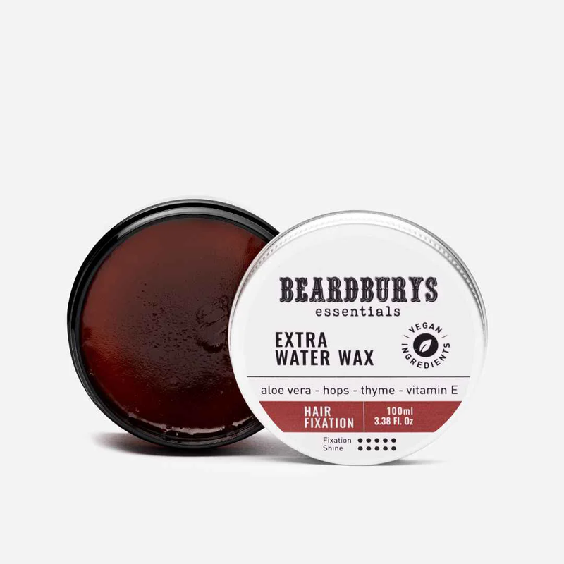 Beardburys Essential Wax Extra Water Effect, stiprios fiksacijos vaškas plaukams, Plaukų Priežiūros Priemonės, vyriškas plaukų vaškas, stiprus plaukų vaškas, stiprios fiksacijos vyriškas vaškas, plaukų vaškas