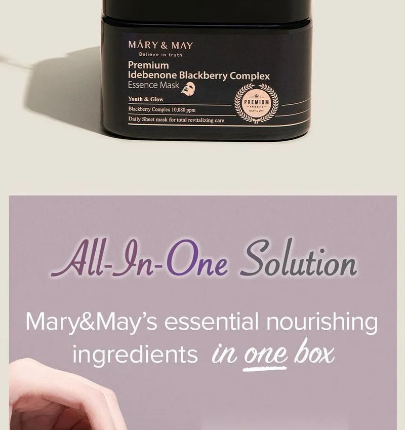 Mary May Premium Idebenon Blackberry Complex Essence Hialurono rūgšties ir gervuogių komplekso kaukės grozioplanas.lt