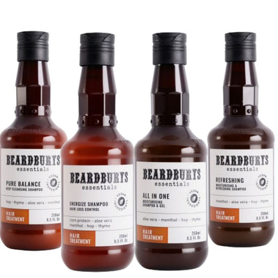 Beardburys Essential Shapoo SET for Men, Plaukų Priežiūros Priemonių Rinkinys 4in1, vyriškas plaukų šampūnas, vyriškas plaukų kondicionierius viename, vyriškas kondicionierius, veganiškas šampūnas, šampūnas vyrams, vyriškas šampūnas, šampūnas storiems plaukams, šampūnas žiliems plaukams, šampūnas nuo pleiskanų