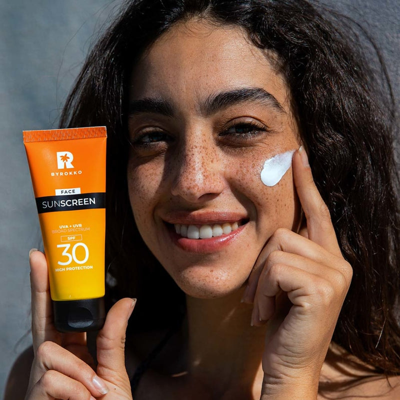 BYROKKO Face Sunscreen - Apsauginis veido kremas nuo saules SPF 30, UVA ir UVB spindulių, drėkinantis losjonas tinka jautriai odai ir vaikams