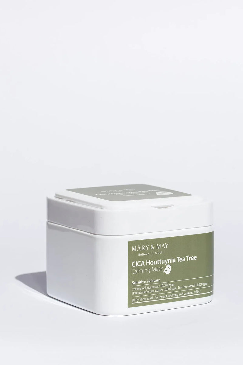 MARY&MAY CICA HOUTTUYNIA TEA TREE CALMING MASK 30PC LAKŠTINĖS VEIDO KAUKĖS grozioplanas.lt