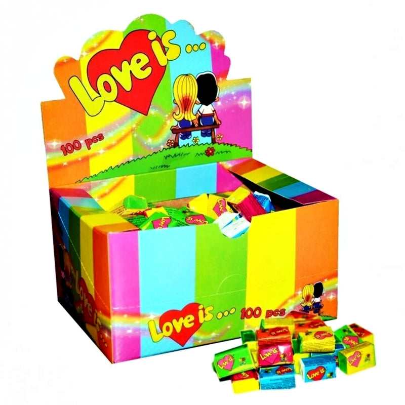 LOVE IS Chewing Bubble Gum MIX, Assorted All 5 Flavors, 1 BOX 100pcs, Sweet Gift