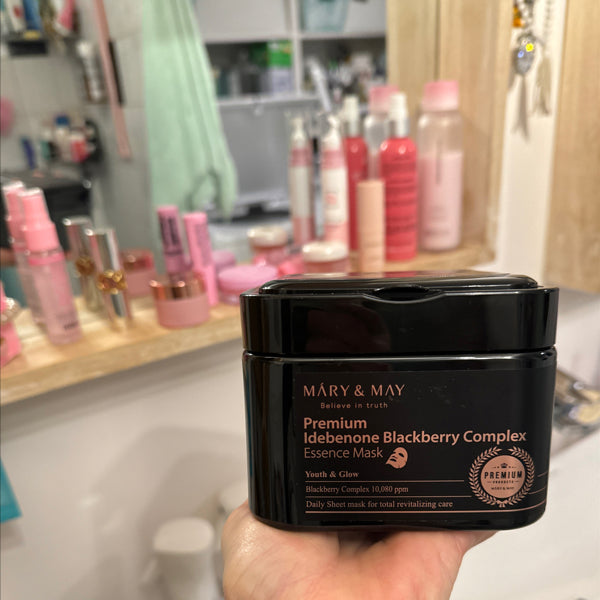 Mary May Premium Idebenon Blackberry Complex Essence Hialurono rūgšties ir gervuogių komplekso kaukės grozioplanas.lt