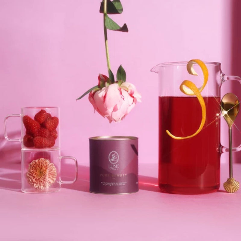 Baltoji Arbata Odai ir Plaukams, Ajurvedinė žoleliu arbata, arbata grožiui, raminanti arbata, Vaistažolių arbata odai, arbata plaukams stiprinti - Lune Tea PURE BEAUTY