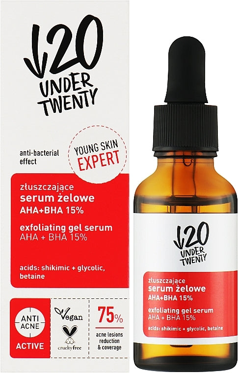 Under Twenty Exfoliating Peeling Solution rūgštinis veido pilingas AHA 15% + BHA 15%