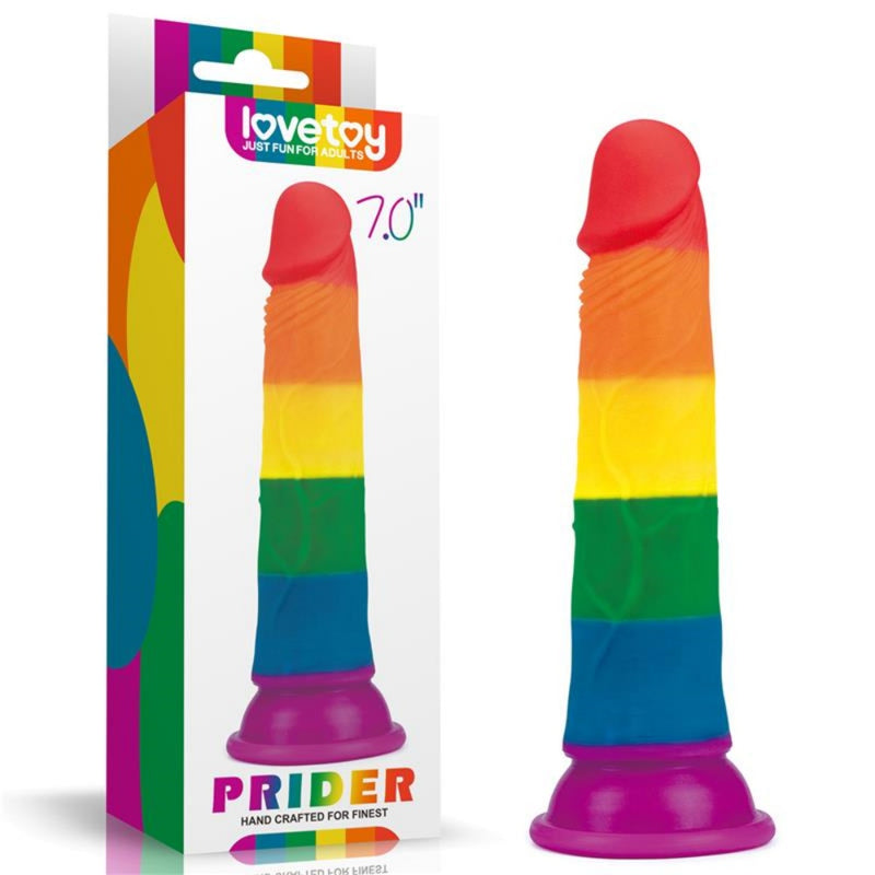 Realistiškas Silikoninis Dildo Falo imitatorius LGBT vaivorykštės spalvų - LoveToy PRIDER 7.0"