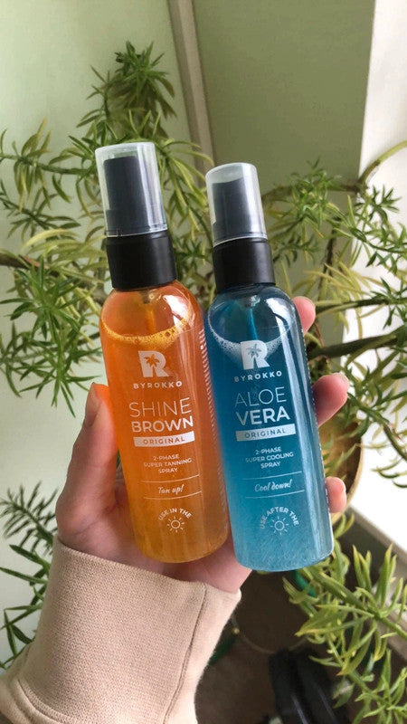 BYROKKO Rinkinys Shine Brown Purškiamas Įdegio Aliejus ir Aloe Vera Purškiama Vėsinanti Dulksna