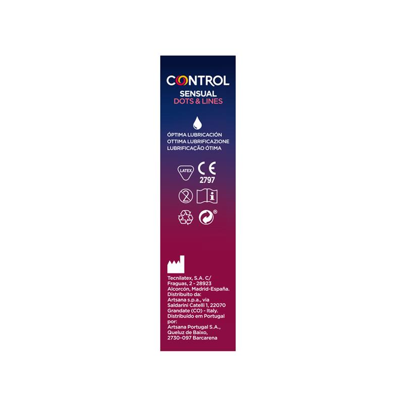 Stimuliuojantys Latekso prezervatyvai su Iškiliais taškeliais CONTROL Sensual Dots & Lines