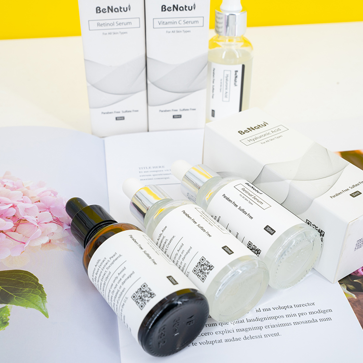 BeNatu veido serumų rinkinys - Hialurono rūgštis, Retinolis ir Vitamino C serumas jautriai ir sausai odai