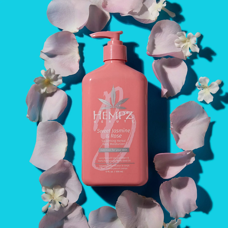 Hempz Drėkinantis kūno kremas su Jazminais, Rožių vandeniu ir Kanapių aliejumi intensyviai drėkina ir maitina sausą odą, išlaiko įdegį ilgiau - Sweet Jasmine & Rose Collagen Infused Herbal Body Moisturizer & Tan Extender