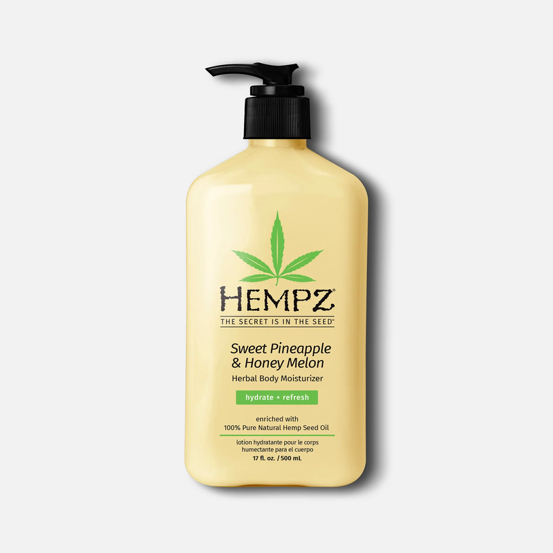 Hempz Drėkinantis kūno kremas su ananasais, melionu ir kanapių aliejumi sausai ir pleiskanojančiai odai, padeda išlaikyti įdegį ilgiau - Sweet Pineapple & Honey Melon Herbal Body Moisturizer & Tan Extender