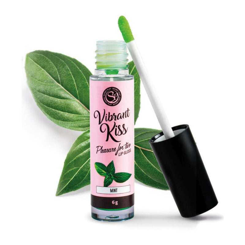 Mėtų Skonio Vibruojantis Lūpų Blizgis - Secret Play Vibrating Lip Gloss, oraliniam seksui ir aistringiems bučiniams